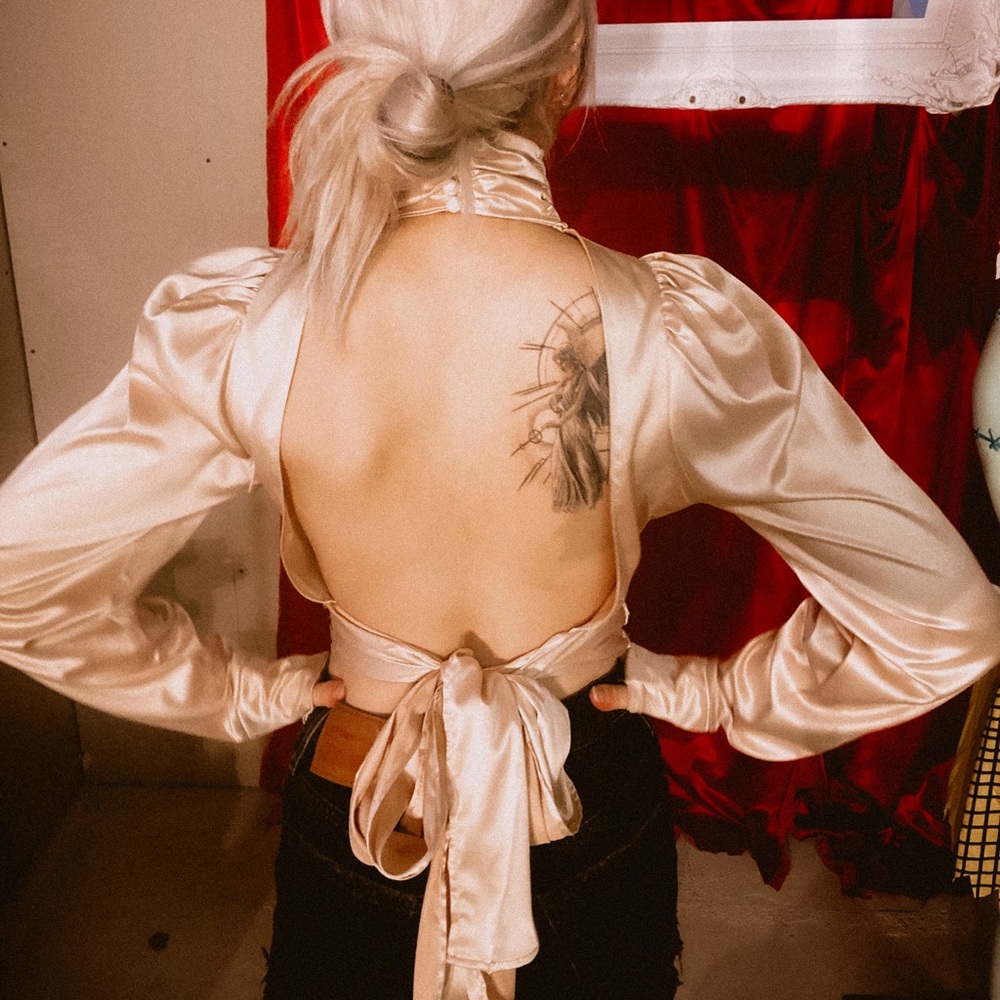Open back satin top
